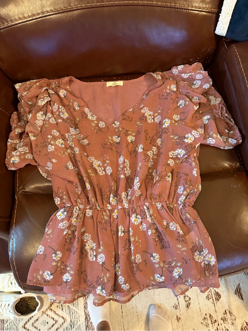 entro Mauve Pink Floral Ruffle Sleeve Peplum Blouse